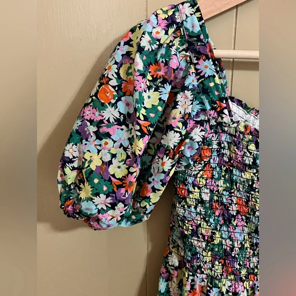 GAP Kids Girl’s Size Large Colorful Floral Puff Sleeve Dress Smocked Summer